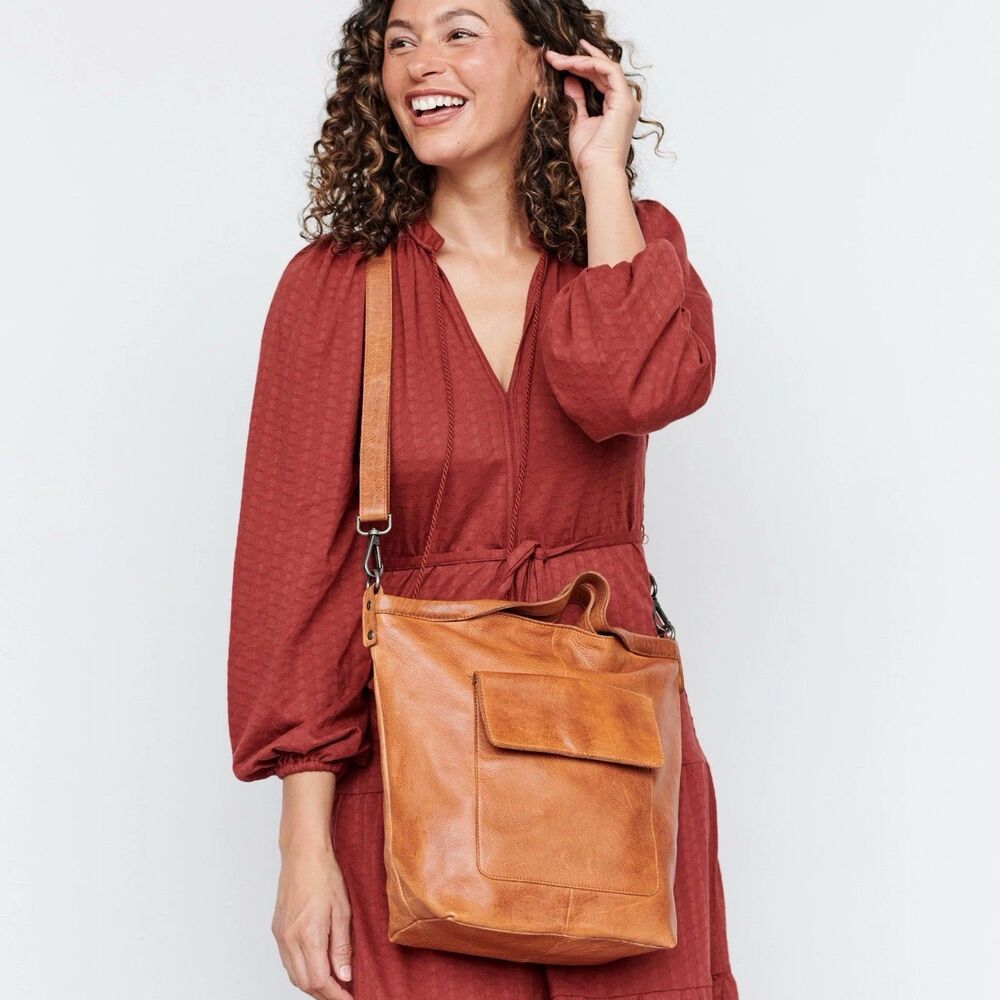 Latico Leathers Bianca Tote Crossbody Bag Cognac Tan Removable Adjustable Strap